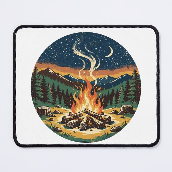 Item preview, Retro Night Campfire Badge - Starry Sky, Moon, Mountains & Pines designed and sold by KARAM-B.