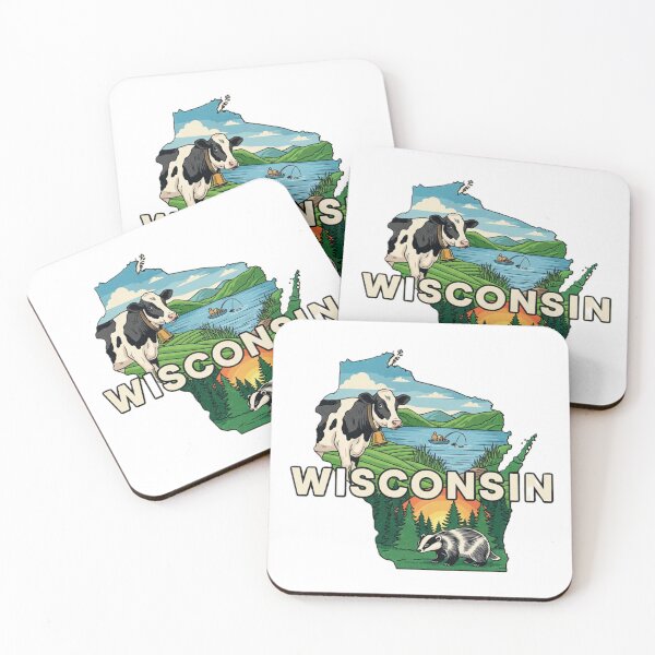 Item preview, Wisconsin Retro Travel Gift & Souvenir | Dairy Cow Badger Lake Design designed and sold by NCalNoveltees.
