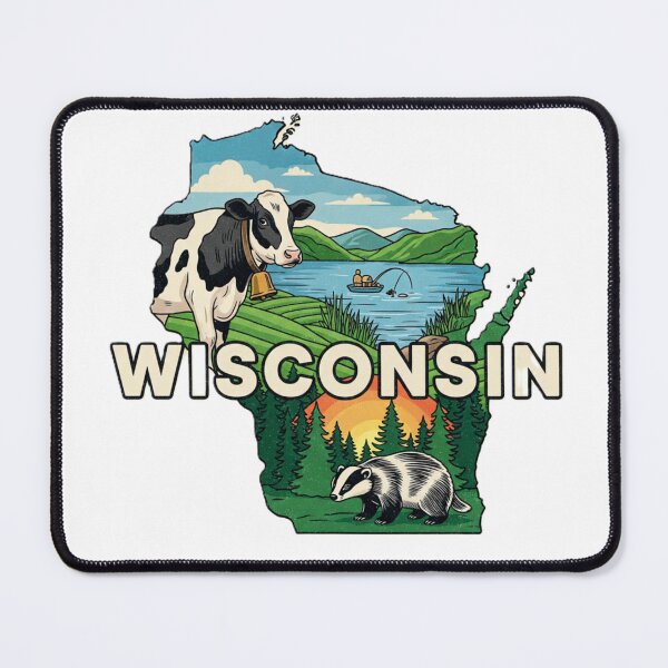 Item preview, Wisconsin Retro Travel Gift & Souvenir | Dairy Cow Badger Lake Design designed and sold by NCalNoveltees.