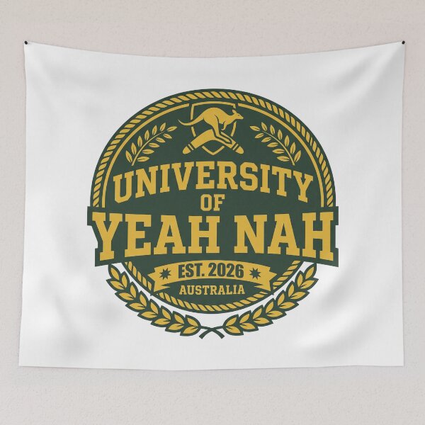 Item preview, University of Yeah Nah Australia Funny Aussie College Badge Design designed and sold by LOVEARTDESIGN.