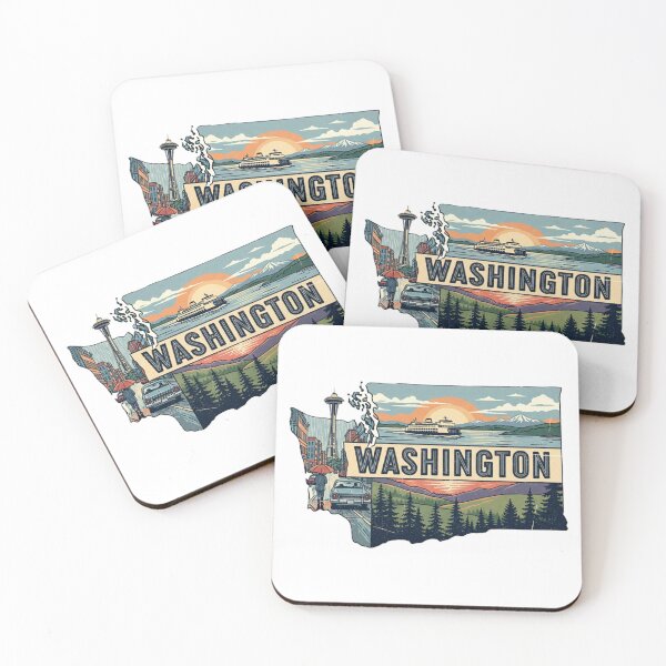 Item preview, Washington Retro Travel Gift & Souvenir | Seattle Space Needle & Puget Sound Ferry designed and sold by NCalNoveltees.