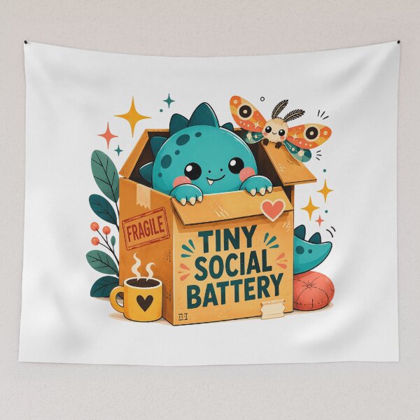Item preview, Tiny Social Battery Dinosaur | Kawaii Introvert Humor designed and sold by chattsuede.