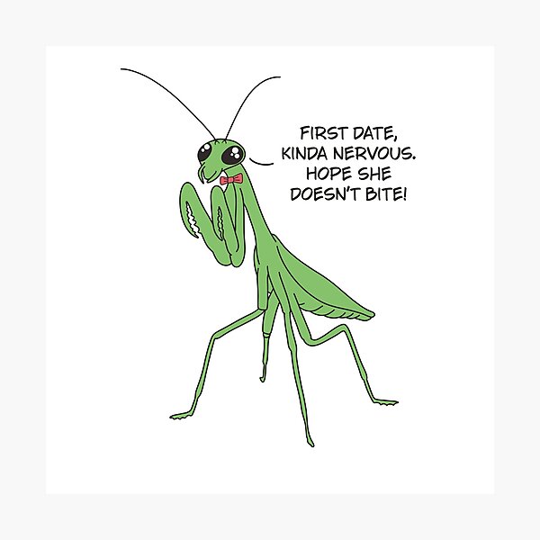 Item preview, First Date Praying Mantis Joke designed and sold by GraphicWorlds.