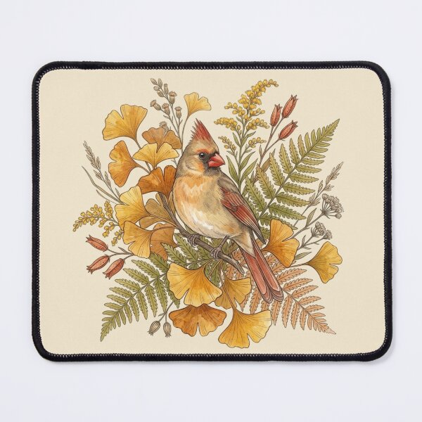 Item preview, Female Northern Cardinal Among Autumn Foliage Bird Art designed and sold by BirdsnStuff.