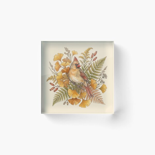 Item preview, Female Northern Cardinal Among Autumn Foliage Bird Art  designed and sold by BirdsnStuff.