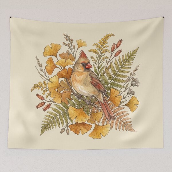 Item preview, Female Northern Cardinal Among Autumn Foliage Bird Art  designed and sold by BirdsnStuff.