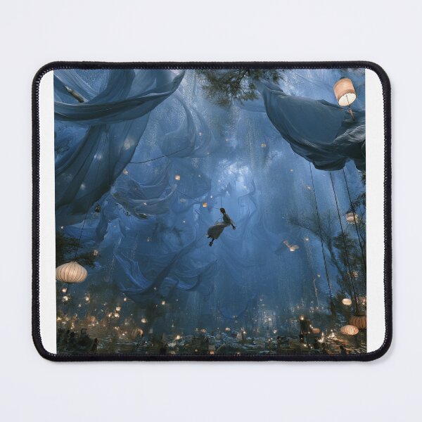 Item preview, Surreal Floating Lantern Dreamscape – Ethereal Blue Fantasy Art Scene designed and sold by BigD shop.