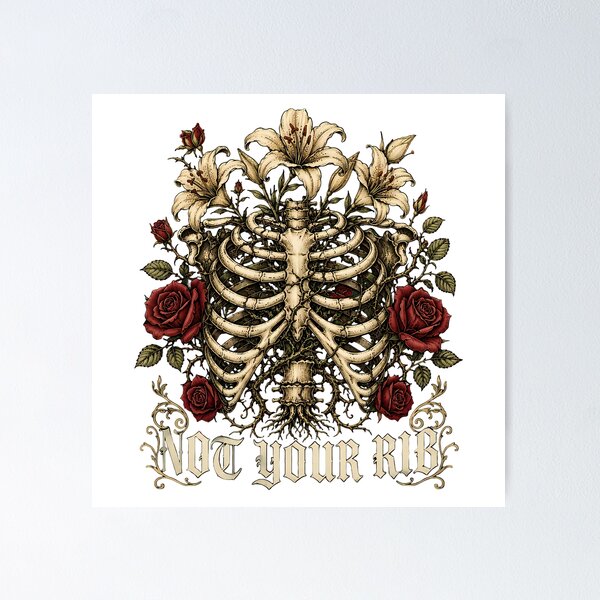 Item preview, Not Your Rib Feminist Gothic Ribcage Floral designed and sold by chattsuede.