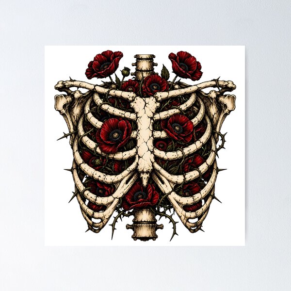 Item preview, Memento Mori Botanical Ribcage Poppies designed and sold by chattsuede.