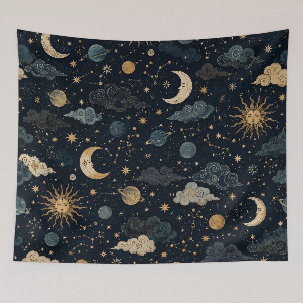 Item preview, Vintage Celestial Sun Moon and Stars Pattern designed and sold by QCena.