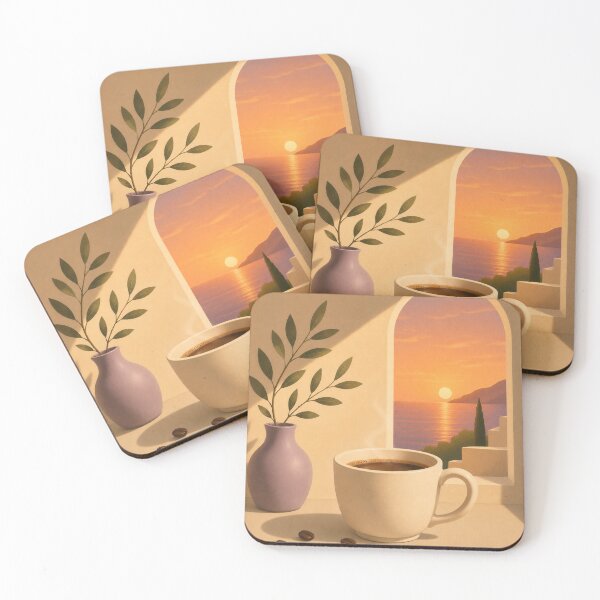 Item preview, Golden Sunset Coffee | Mediterranean Coastal Coffee Art designed and sold by joycrysstudio.