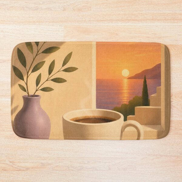 Item preview, Golden Sunset Coffee | Mediterranean Coastal Coffee Art designed and sold by joycrysstudio.