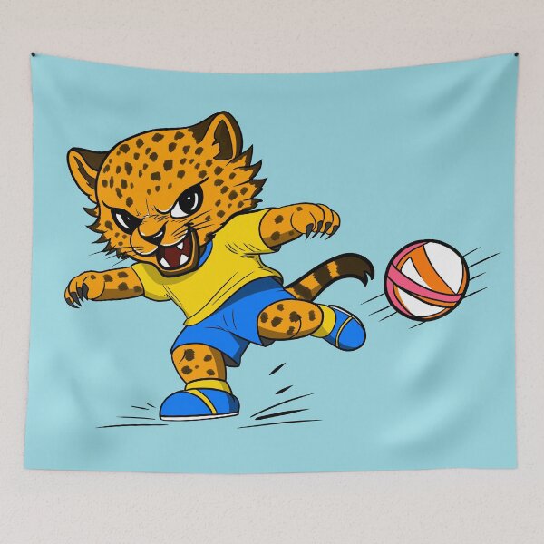 Item preview, Cute Leopard Playing Football Cartoon designed and sold by Phyllya Design.
