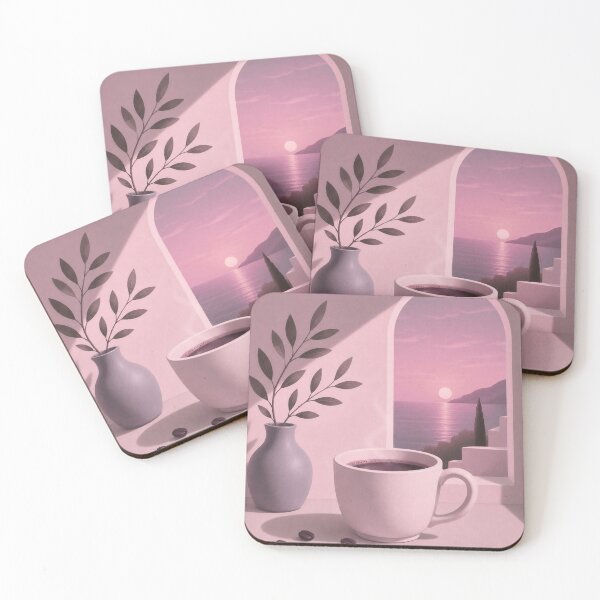Item preview, Pink Sunset Coffee | Minimalist Mediterranean Coffee Art designed and sold by joycrysstudio.
