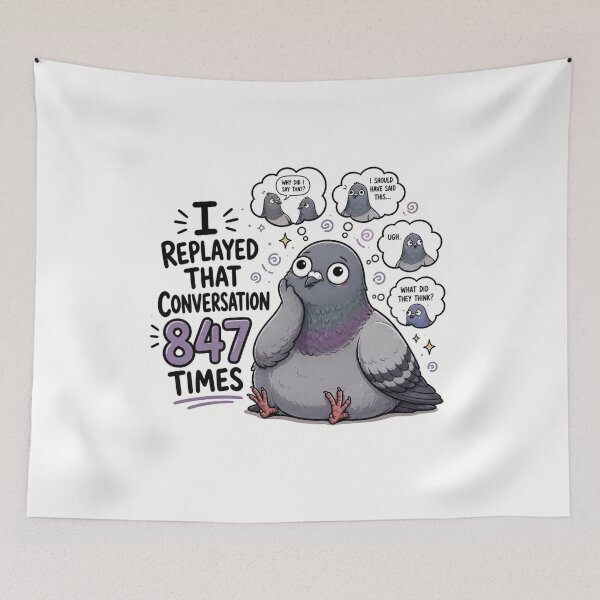 Item preview, I Replayed That Conversation 847 Times Funny Overthinking Pigeon Sticker | Relatable Introvert Meme designed and sold by RJACreative.