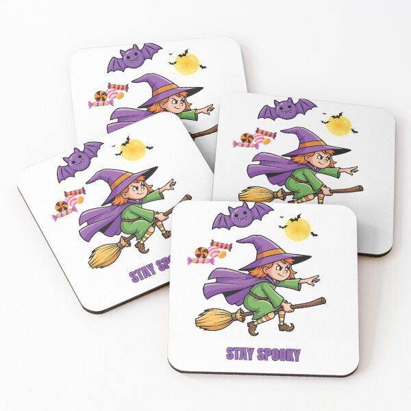 Item preview, Cute Little Witch Flying on Broom Stay Spooky designed and sold by DearBunnyArt.