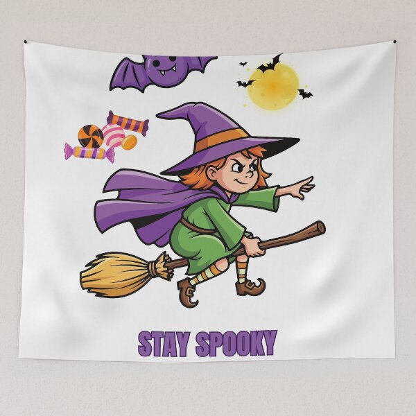Item preview, Cute Little Witch Flying on Broom Stay Spooky designed and sold by DearBunnyArt.