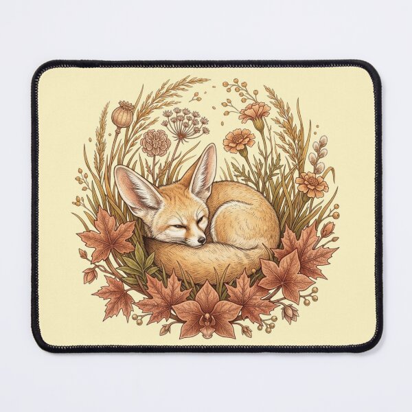 Item preview, Vintage Fennec Fox Sleeping Among Fall Leaves Wildlife Art designed and sold by BirdsnStuff.