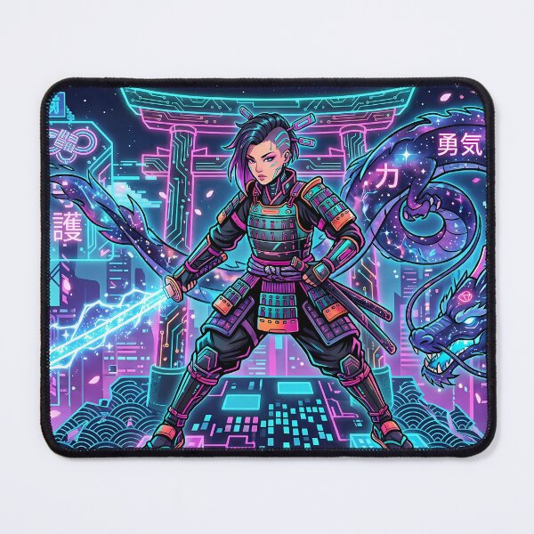 Item preview, Cyberpunk Samurai Warrior: Neon Dragon Guardian & Energy Katana designed and sold by StyleArtStudio.