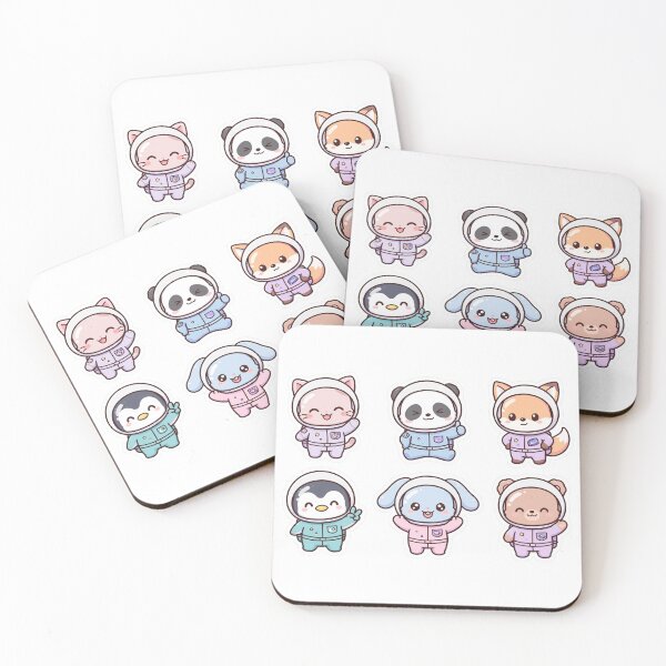 Artikelvorschau, Kawaii Astronauten-Tiere 6er-Pack - Katze, Panda, Fuchs, Pinguin, Hase, Bär, Weltraum-Team entworfen und verkauft von Ala'Salem| Cute Characters, Real Moods.