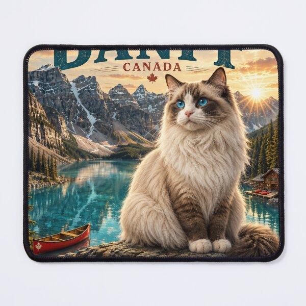 Item preview, Banff Canada Ragdoll Cat Vintage Adventure Cats™ Mountain Lake Retro Travel T-Shirt designed and sold by TeeVibeHaus.