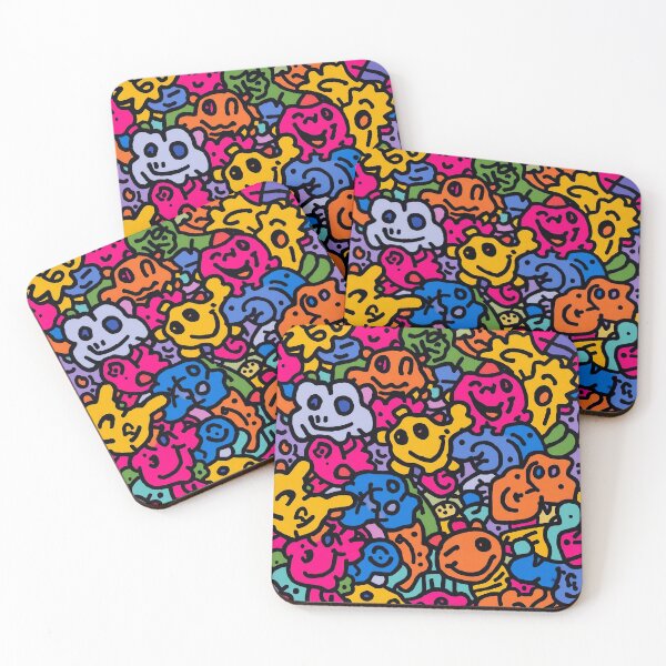 Item preview, Colorful Happy Doodle Faces – Playful Abstract Cartoon Pattern designed and sold by IMuDesigner.