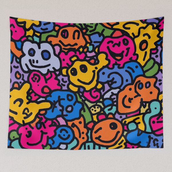 Item preview, Colorful Happy Doodle Faces – Playful Abstract Cartoon Pattern designed and sold by IMuDesigner.