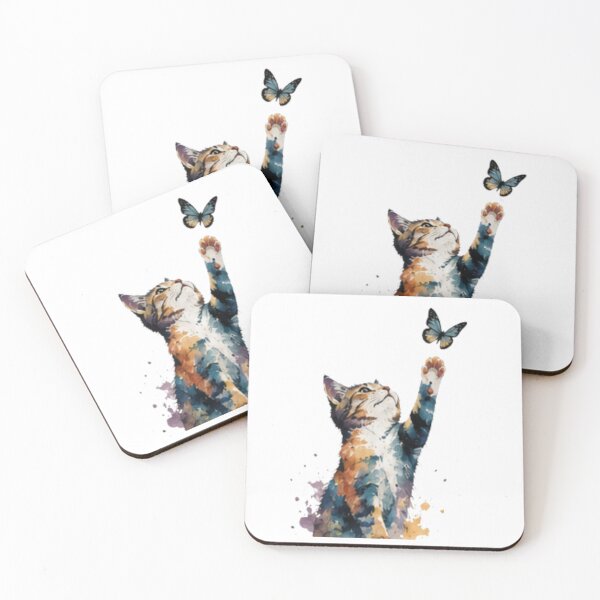 Item preview, Watercolor Cat Catching Butterfly designed and sold by MyCalmDraw.