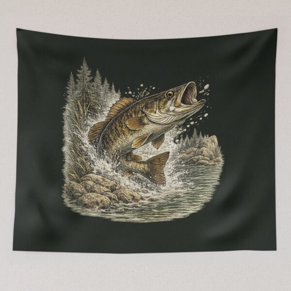 Item preview, Vintage Smallmouth Bass – Premium Freshwater Fishing Illustration designed and sold by Northbound Trail.
