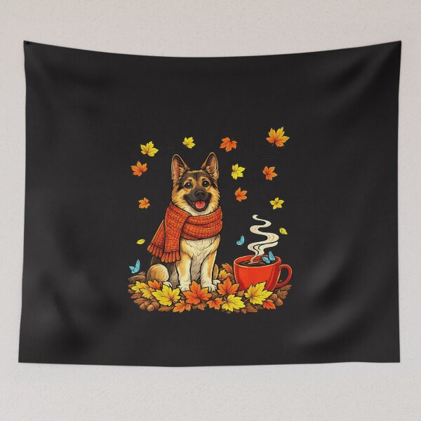 Item preview, German Shepherd Fall Autumn Coffee Lover Cozy Dog Vintage Leaves Design designed and sold by kiralynstration.