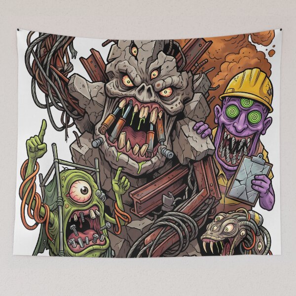 Item preview, Construction Nightmare Monster Crew Cartoon Art designed and sold by castillomiami.