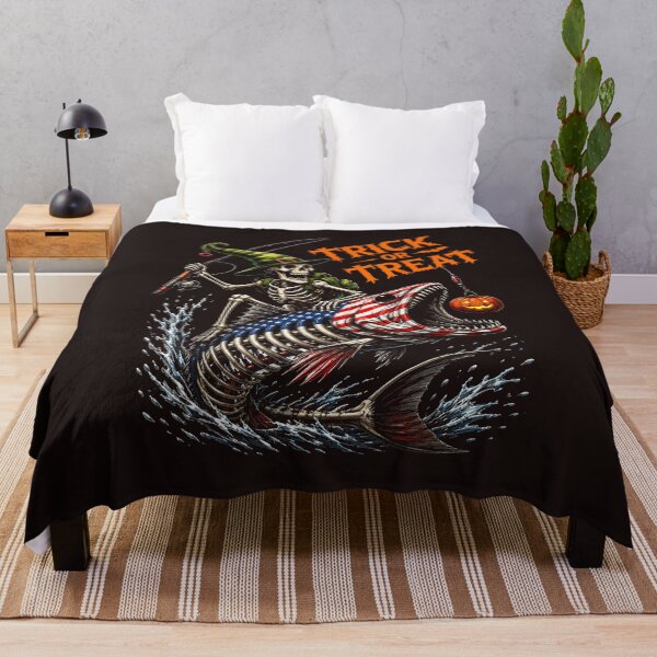 Item preview, keleton Fishing Halloween Trick or Treat Vintage Angler Pumpkin Design designed and sold by mari-kayden.