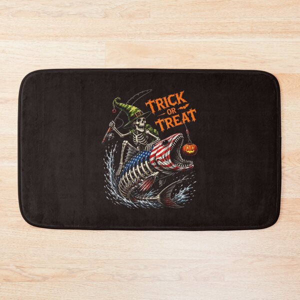 Item preview, keleton Fishing Halloween Trick or Treat Vintage Angler Pumpkin Design designed and sold by mari-kayden.