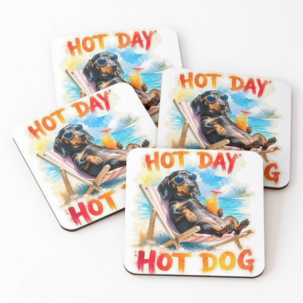 Item preview, Funny Dachshund Beach Dog Summer Hot Day Hot Dog Watercolor Art designed and sold by LavIsInTheAir.