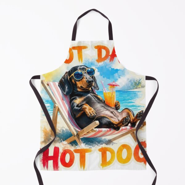 Item preview, Funny Dachshund Beach Dog Summer Hot Day Hot Dog Watercolor Art designed and sold by LavIsInTheAir.