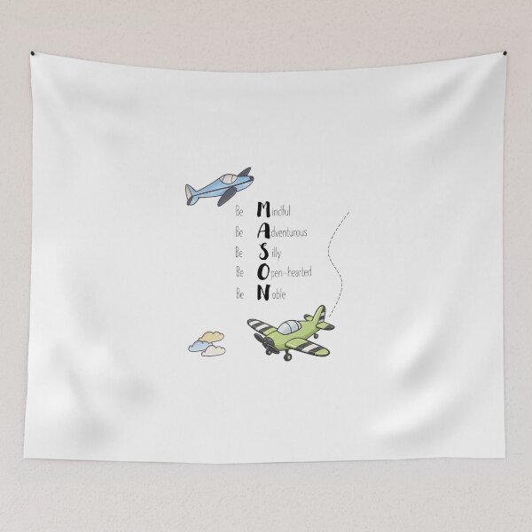 Item preview, MASON acrostic with affirmations Print | Personalized Nursery Wall Art | Airplane Adventure Baby | Aviation Baby Boy Room Decor | Inspirational Kids Name Poster designed and sold by AACreatives.
