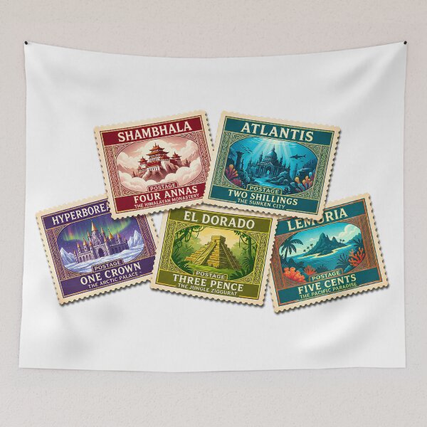 Item preview, Lost Civilizations Vintage Postage Stamps | Atlantis, El Dorado, Lemuria, Hyperborea & Shambhala designed and sold by Extravanganzza.
