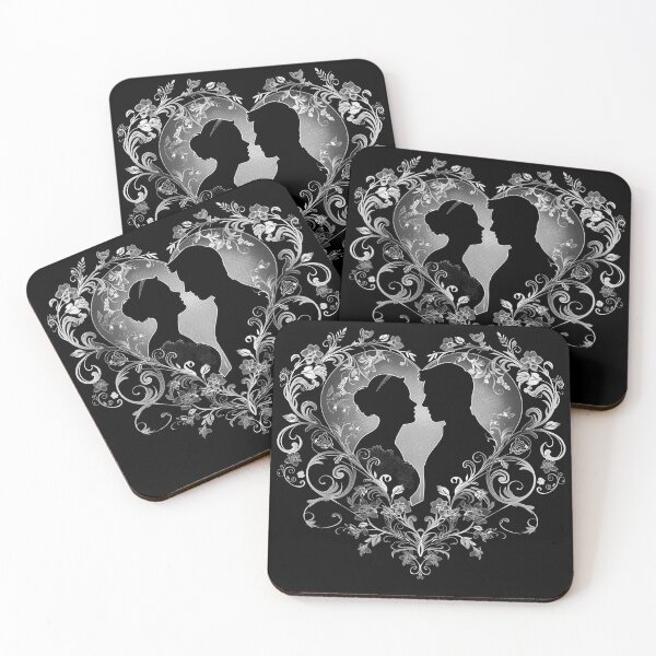 Item preview, Floral Heart Wedding Couple Silhouette Romantic Bride and Groom Art designed and sold by inkoutninja.