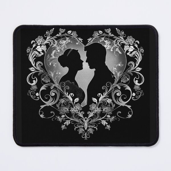 Item preview, Floral Heart Wedding Couple Silhouette Romantic Bride and Groom Art designed and sold by inkoutninja.