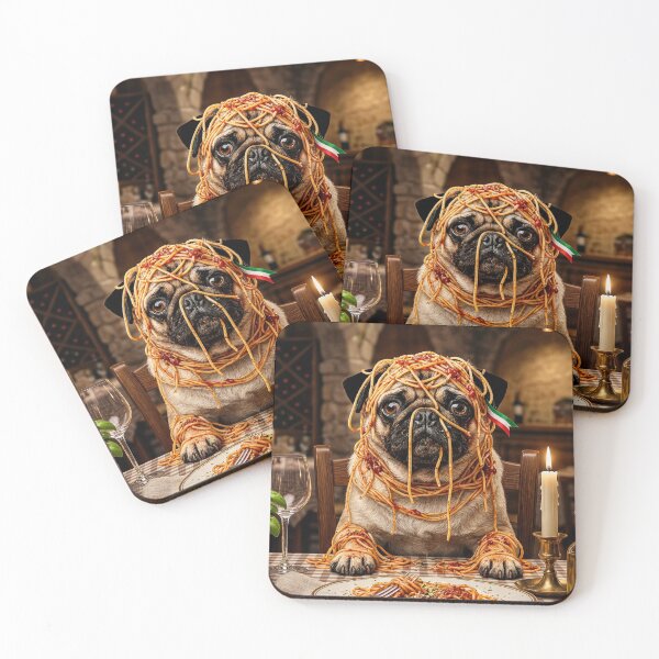 Item preview, Funny Pug Eating Spaghetti Italian Dinner Art designed and sold by XDesignStudio.