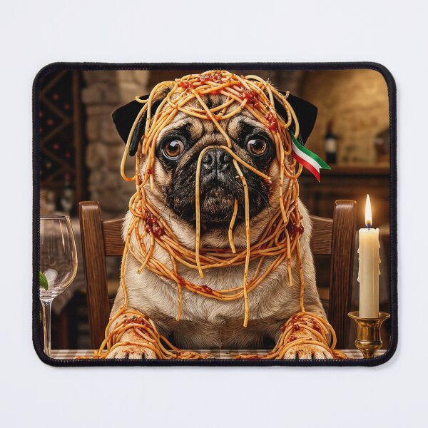 Item preview, Funny Pug Eating Spaghetti Italian Dinner Art designed and sold by XDesignStudio.