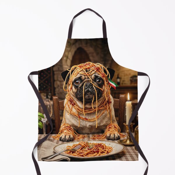 Item preview, Funny Pug Eating Spaghetti Italian Dinner Art designed and sold by XDesignStudio.