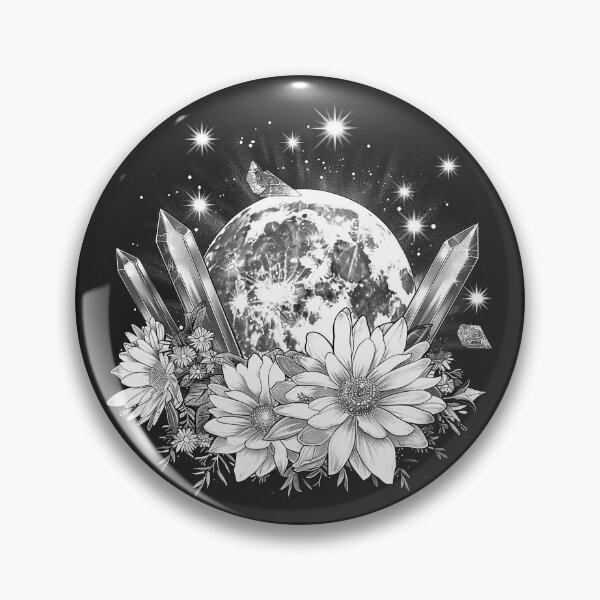 Item preview, Full Moon Crystals Daisies Celestial Floral Art designed and sold by inkoutninja.