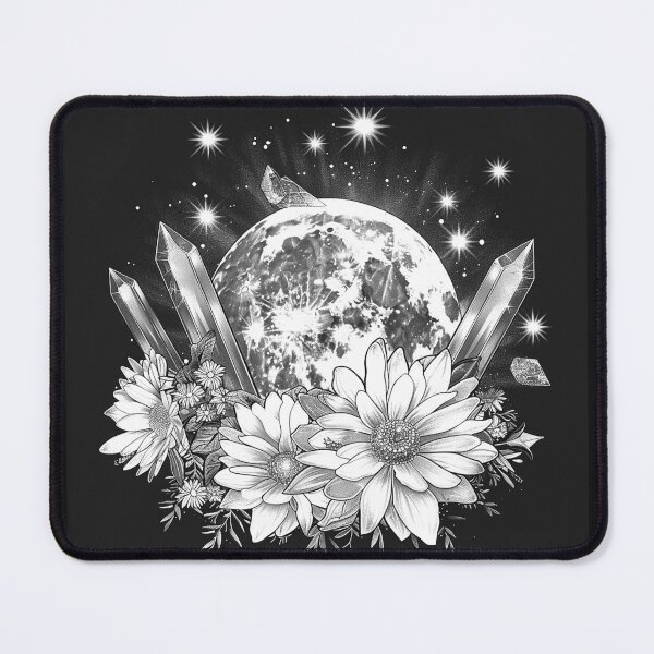 Item preview, Full Moon Crystals Daisies Celestial Floral Art designed and sold by inkoutninja.