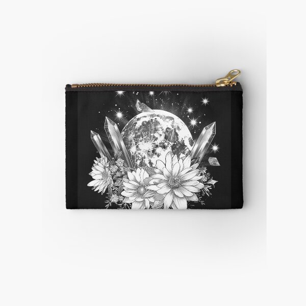 Item preview, Full Moon Crystals Daisies Celestial Floral Art designed and sold by inkoutninja.