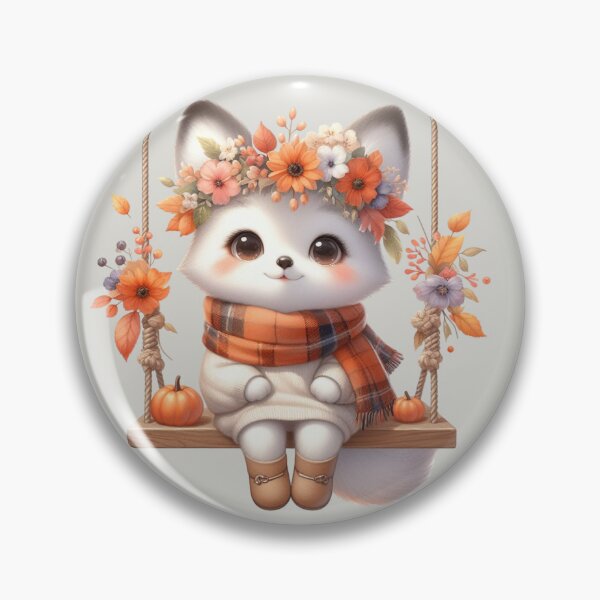 Item preview, Cute Autumn White Fox on Swing Kawaii Cottagecore Floral designed and sold by NotasCreativa.