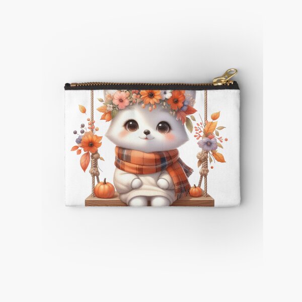 Item preview, Cute Autumn White Fox on Swing Kawaii Cottagecore Floral designed and sold by NotasCreativa.