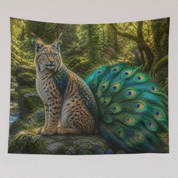 Item preview, Peacock Lynx Fantasy Hybrid - Enchanted Forest designed and sold by FantasyHybrids.