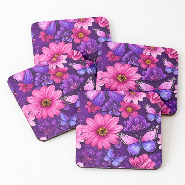 Item preview, Vibrant Pink Flowers and Purple Butterflies  designed and sold by INKRebelGraphic.