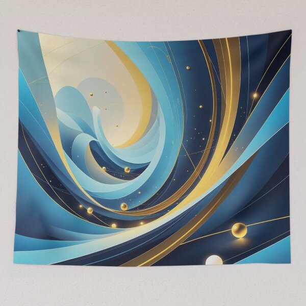 Item preview, Abstract Blue & Gold Geometric Digital Art | Futuristic Cosmic Wall Art designed and sold by semenol.